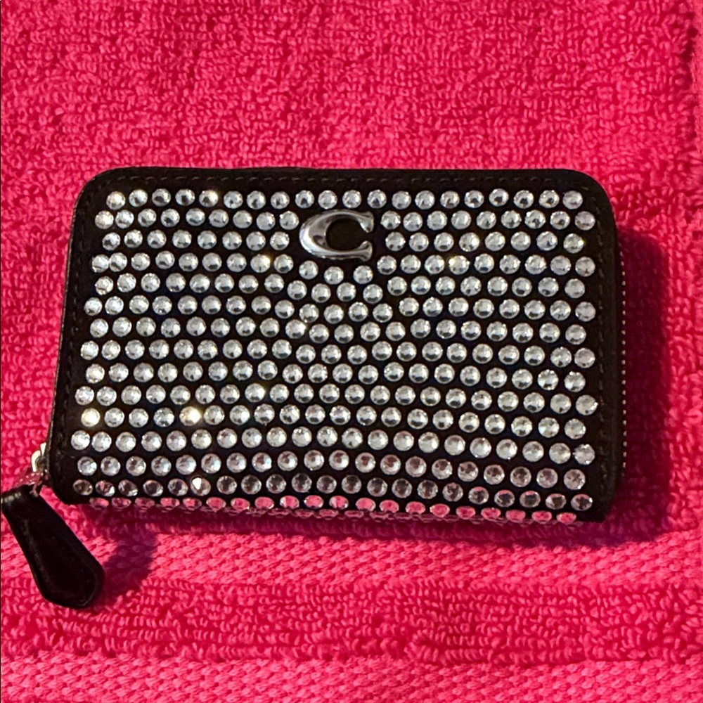 Coach zip wallet studded Black with Silver Accents